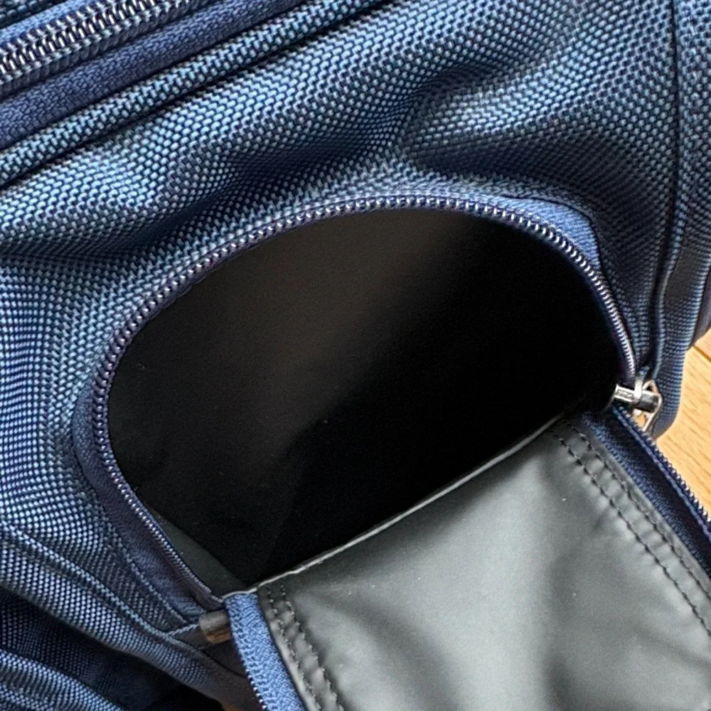 Tumi alpha deluxe carry on satchel in navy blue